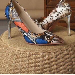 Vibrant Blue and Orange Snakeskin Heels